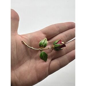Vintage Giovanni Red Rose Brooch Gold Tone Enamel Floral Pin J164